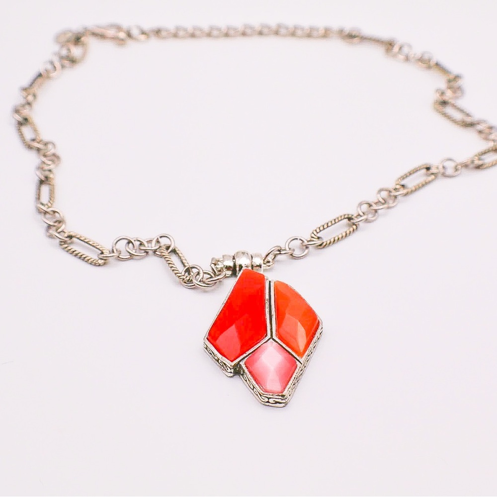 Necklace 20 inch chain pink orange cabochon’s On Pendant signed